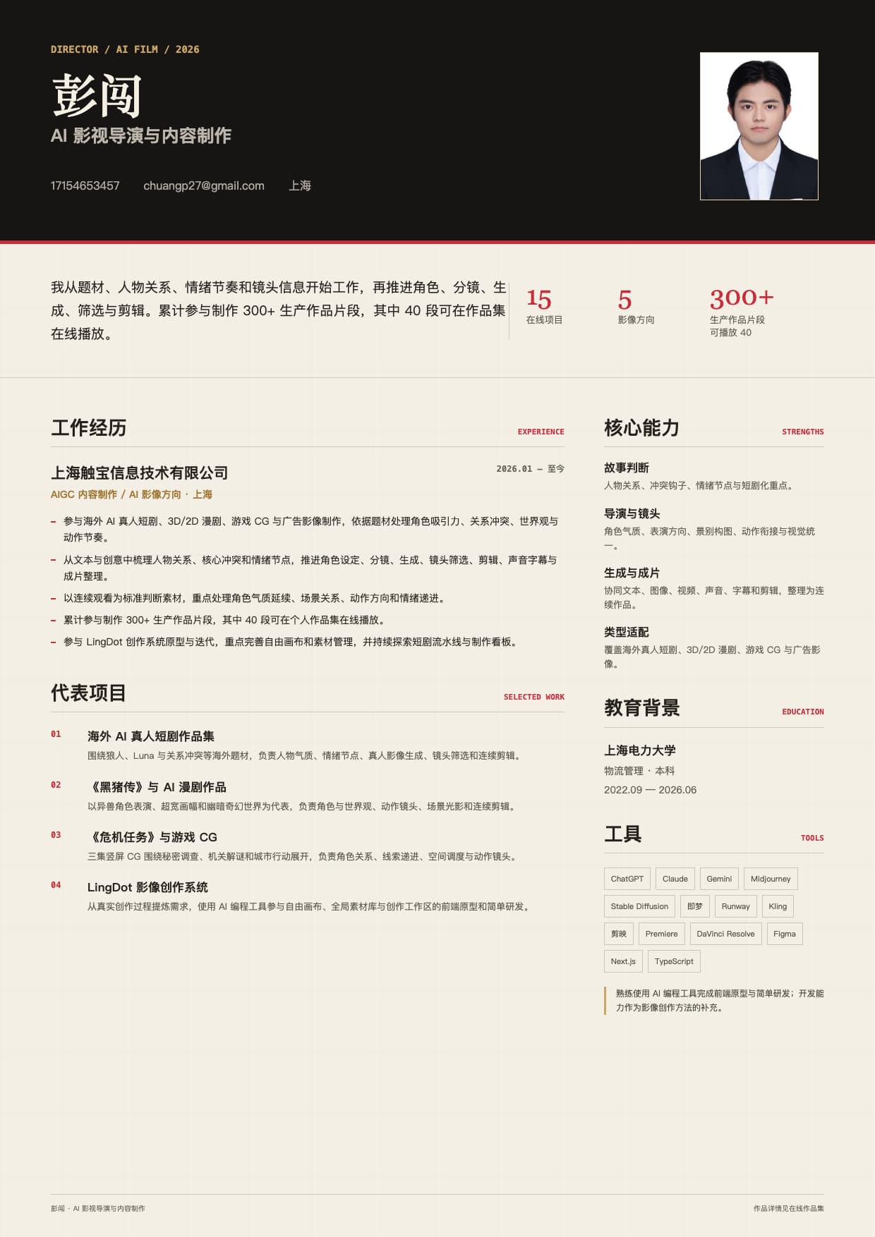 彭闯 A4 简历预览