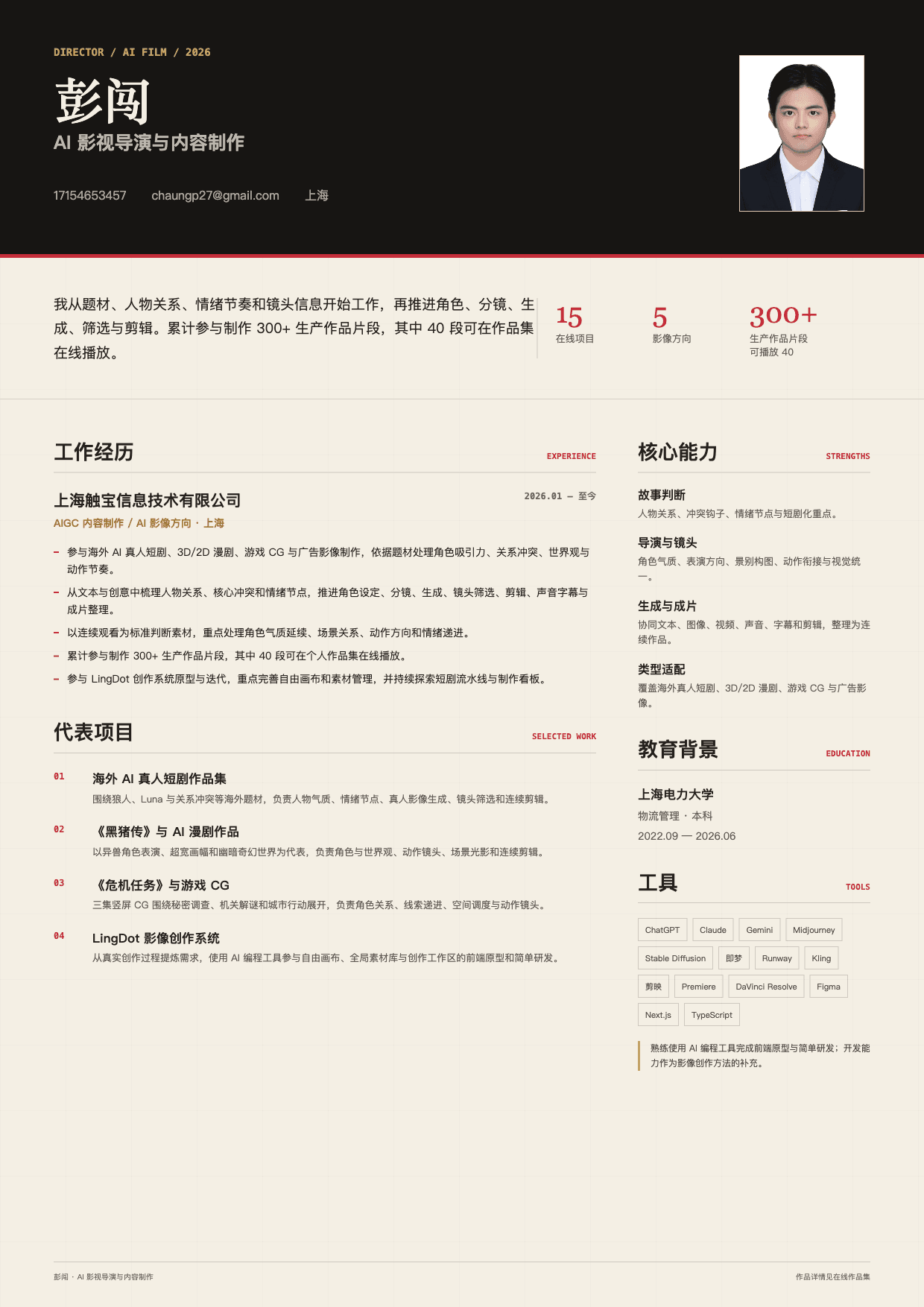 彭闯 A4 简历预览